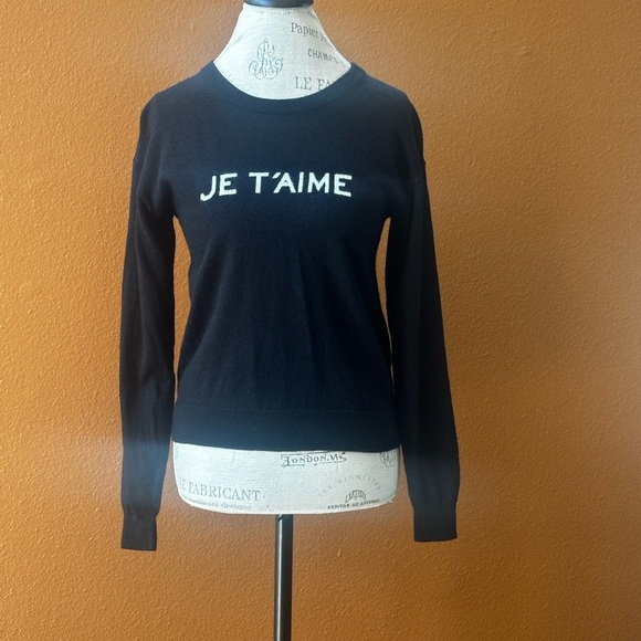 Zadig & Voltaire Black “Je T’aime” Merino Wool Crewneck Sweater Size Medium EUC! - Picture 6 of 11